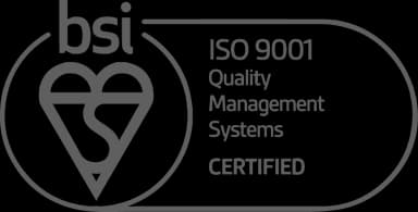 ISO 9001 quality management systems certification badge for service excellence